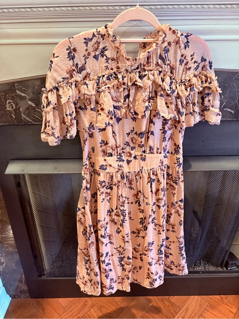 Kate Spade New York women’s floral silk prairie rose clip ruffle mini dress